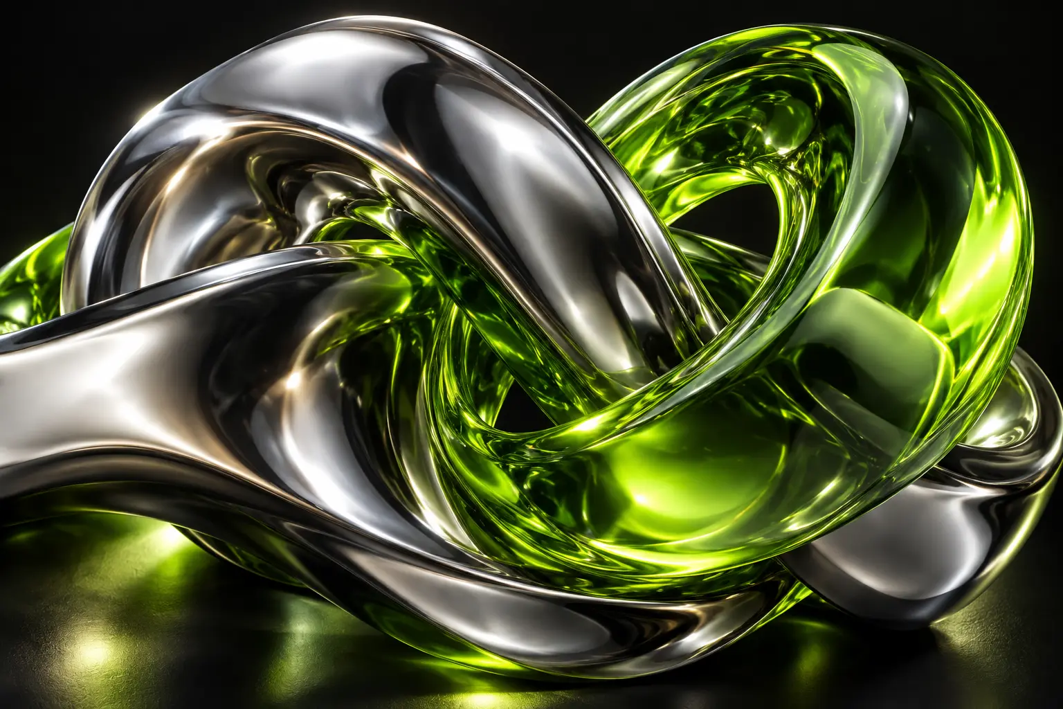 Flydende krom og elektrisk lime i en abstrakt digital skulptur